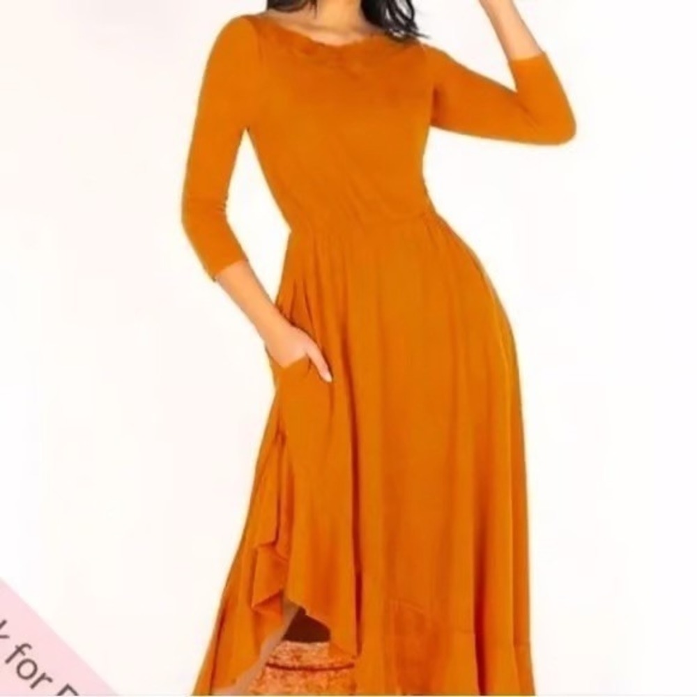 Joyfolie Mia Joy Maxi Dress Medium Mustard dark yellow Long Sleeve